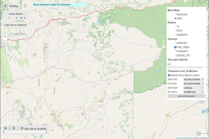 Caldor fire simulation - animated fire spread
